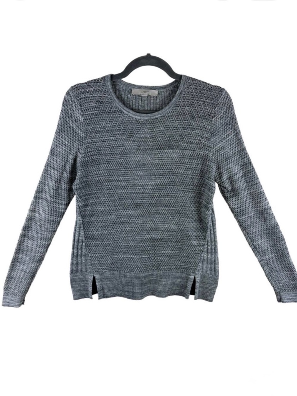 Loft Gray Waffle Ribbed Nickβ Long Sleeve Crew Neck Pullover Sweater Size S